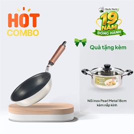 Combo siêu hời mua Chảo chống dính cao cấp Nhật Bản Hokuriku 20cm Plateado tặng Nồi inox Pearl Metal  18cm kèm nắp kính