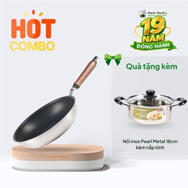 Combo siêu hời mua Chảo chống dính cao cấp Nhật Bản Hokuriku 26cm Plateado tặng Nồi inox Pearl Metal  18cm kèm nắp kính