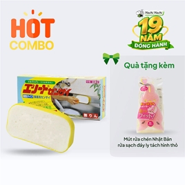 Combo siêu hời mua Xà phòng rửa chén gốc thực vật dầu dừa, dịu nhẹ da tay Nisshin 580g tặng Mút rửa chén Nhật Bản