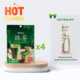 Combo siêu hời mua 4 Bột trà xanh Matcha Nhật Bản Kanes 50g tặng Máy tạo bọt sữa, cà phê cầm tay Echo Metal (Date: 12/2026)