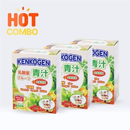 Combo siêu tiết kiệm 3 hộp TPBS: Bột mầm lúa mạch non Nhật Bản Kenkogen trái cây lợi khuẩn, chất xơ, Omega 3 Canxi D 24 gói