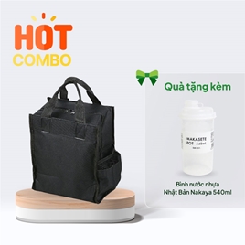 Combo siêu hời Mua Túi đựng hộp cơm, bình nước 22.5x26.5cm (Đen) Tặng Bình nước nhựa Nhật Bản Nakaya 540ml