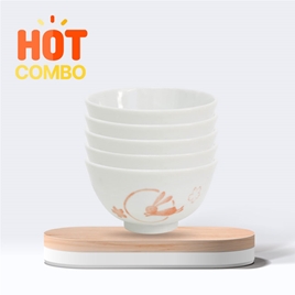 Combo siêu tiết kiệm 5 Chén sứ Nhật Bản 11cm (Thỏ Sakura hồng)