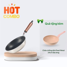 Combo siêu hời Mua Chảo chống dính cao cấp Nhật Bản Hokuriku 20cm Plateado Tặng Chảo chống dính Pearl Metal 24cm Sâu lòng