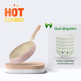 Combo siêu hời Mua Chảo chống dính đá hoa cương Pearl Metal 26cm Tặng 5 Chén sứ Nhật Bản 10.5cm (Ếch con)