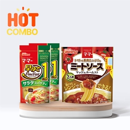 Combo siêu tiết kiệm 2 gói Mì Ý Spaghetti Nisshin 150g và Nước xốt cà chua, thịt và nấm Nisshin 260g