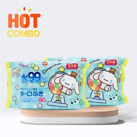 Combo siêu tiết kiệm mua 2 Khăn ướt Nhật Bản 99% nước tinh khiết, không cồn, paraben, hương liệu Cinnamoroll 80 tờ