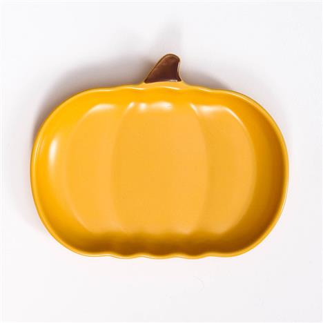 Đĩa gốm 16x13cm, đĩa gốm sứ nông lòng, cạn lòng (Hình bí đỏ vàng), dùng được lò vi sóng