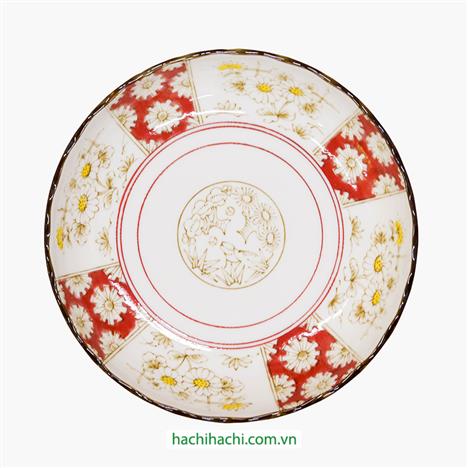 Đĩa sứ Nhật Bản 16cm, đĩa gốm sứ nông lòng, cạn lòng (Hoa cúc), dùng được lò vi sóng