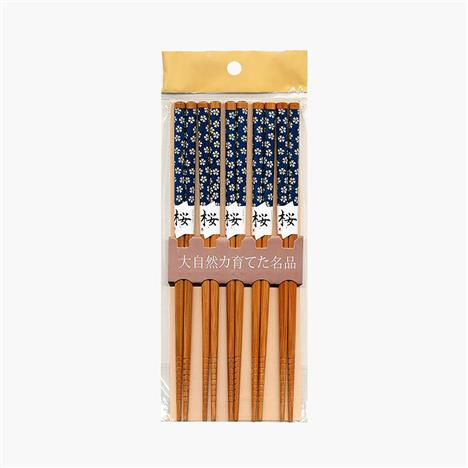 Đũa tre đầu nhọn họa tiết Nhật chống trượt Living 22.5cm (5 đôi) Hoa xanh