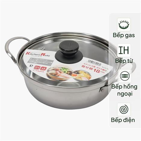 Nồi inox Pearl Metal 18cm kèm nắp kính, dùng được bếp từ