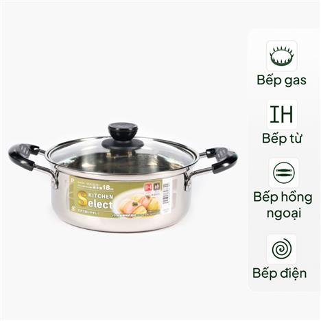 Nồi inox Pearl Metal Kitchen Select 18cm kèm nắp kính