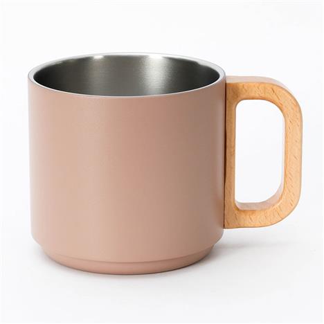 Ca, cốc, ly giữ nhiệt inox Pearl Metal 350ml quai gỗ (Hồng Beige)