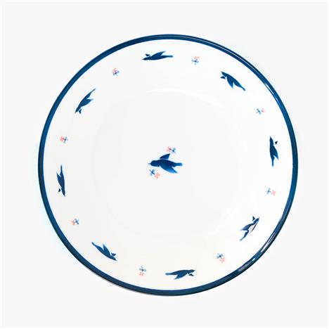 Đĩa sứ Nhật Bản 18cm, đĩa gốm sứ nông lòng, cạn lòng (Họa tiết chim vỗ cánh), dùng được lò vi sóng