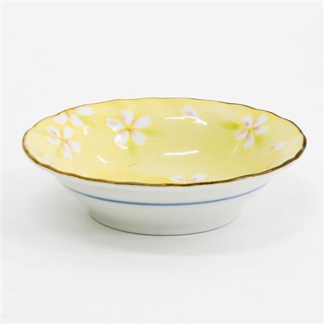 Đĩa sứ Nhật Bản 9.5cm, đĩa gốm sứ nông lòng, cạn lòng (Sakura vàng), dùng được lò vi sóng