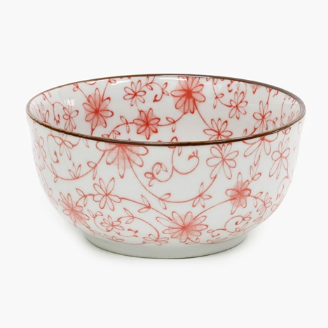 Hộp sứ Nhật Bản đựng thức ăn 10.6cm (họa tiết Karakusa đỏ)