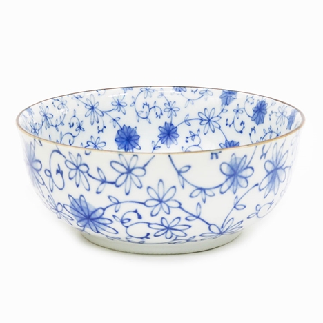 Hộp sứ Nhật Bản đựng thức ăn 15.8cm (họa tiết Karakusa xanh)