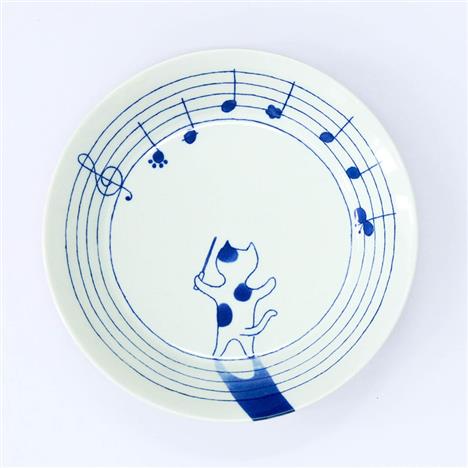 Đĩa sứ Nhật Bản 20.7cm, đĩa gốm sứ nông lòng, cạn lòng (Thế giới mèo), dùng được lò vi sóng