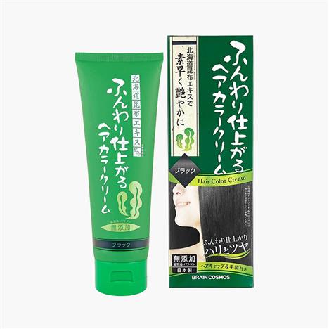 Kem nhuộm phủ bạc Nhật Bản tảo Rishiri thiên nhiên siêu dưỡng, bảo vệ tóc Brain Cosmos 200g-Đen