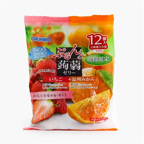 Thạch trái cây Orihiro vị quýt Nhật và dâu tây 240g (12 cái)