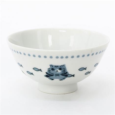 Chén bát sứ Nhật Bản, chén bát ăn cơm 11cm (Mèo xám), dùng được lò vi sóng