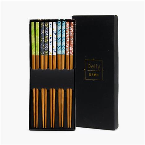 Đũa tre đầu nhọn 22.5cm (5 đôi) (Họa tiết Bắc Âu)