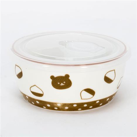 Hộp sứ đựng thức ăn 11cm hình gấu & hạt dẻ, dùng được lò vi sóng