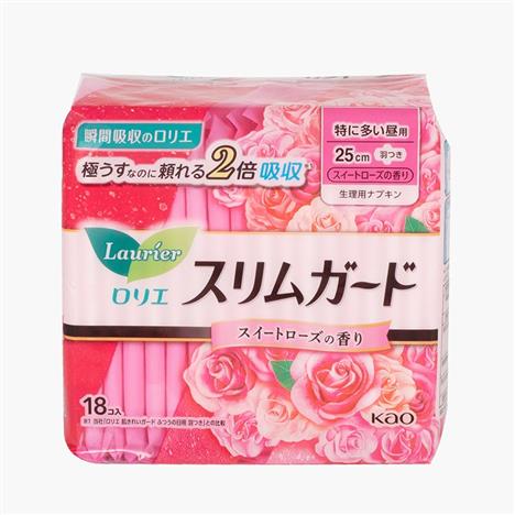 Băng vệ sinh siêu mỏng có cánh Laurier Slimguard  25cm 18 miếng Hương hoa hồng