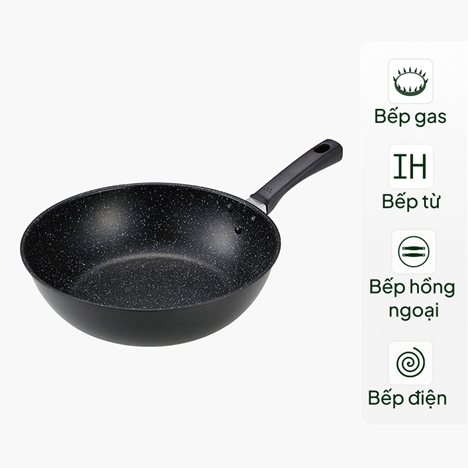 Chảo bếp chống dính đá hoa cương KAI, CHO KARUI IH DEEP PAN - 28cm, DW5634 (Lòng sâu), dùng được bếp từ