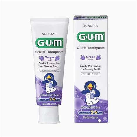 Kem đánh răng cho bé 2-6 tuổi Nhật Bản Sunstar Gum Kids 70g, hương nho, ngừa sâu răng vượt trội