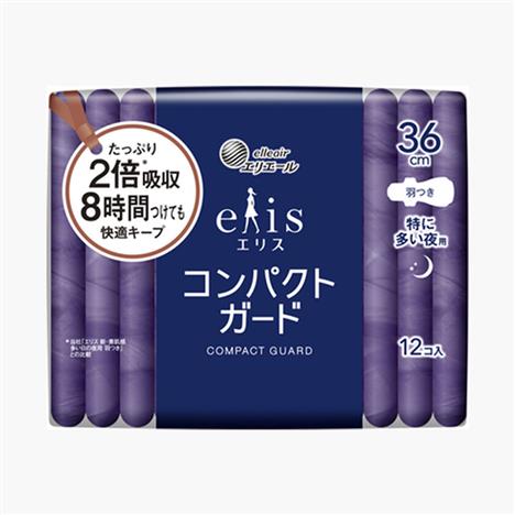 Băng vệ sinh ban đêm siêu mỏng có cánh Elis Compact 36cm 12 miếng