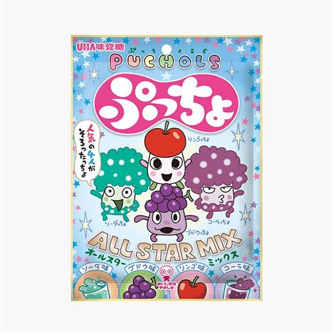 Kẹo dẻo có nhân nhiều vị UHA Puchols All Star Mix 4 vị 88g