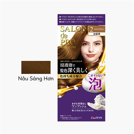 Nhuộm tóc phủ bạc Nhật Bản không mùi dạng bọt Salon de Pro 2 Màu nâu sáng hơn 100g, gội nhuộm nhanh chóng tại nhà
