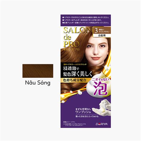 Nhuộm tóc phủ bạc Nhật Bản không mùi dạng bọt Salon de Pro 3 Màu nâu sáng 100g, gội nhuộm nhanh chóng tại nhà