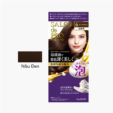 Nhuộm tóc phủ bạc Nhật Bản không mùi dạng bọt Salon de Pro 6 Màu nâu đen 100g, gội nhuộm nhanh chóng tại nhà