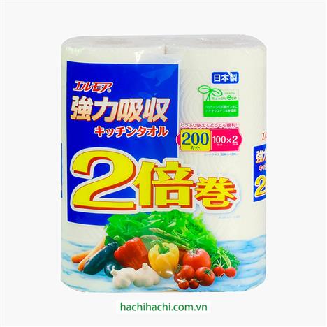 Khăn giấy bếp Nhật Bản siêu thấm hút đa năng Ellemoi 2 lớp (2 cuộn x 100 tờ)