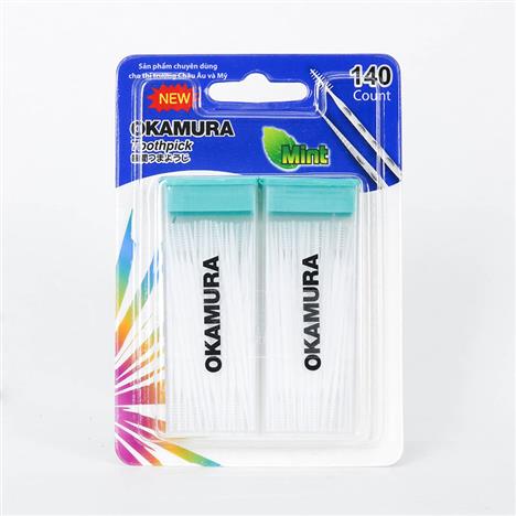 Tăm nhựa Okamura dạng hộp 140 cây (2 hộp)