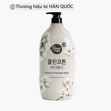 Sữa tắm Hàn Quốc Aekyung Showermate natural clean cotton body wash (hương hoa bông dịu mát) 1.2L