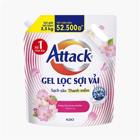 Gel giặt Attack sạch sâu thanh mềm Hương giấc mơ hoa anh đào túi 3.5kg