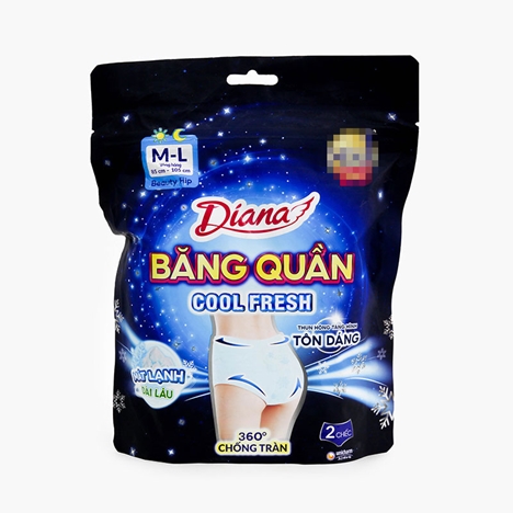 Băng vệ sinh dạng quần chống tràn ban đêm mát lạnh Diana Beauty Hip Cool Fresh M-L 2 cái (Vòng hông: 85 - 105 cm) 
