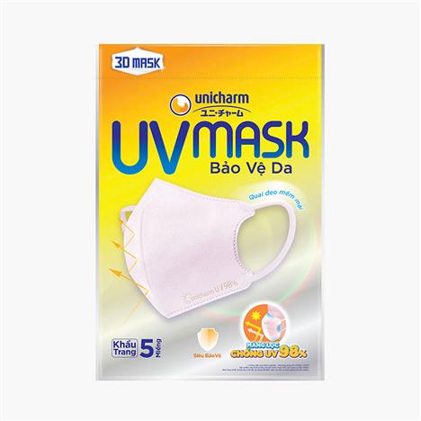 Khẩu trang Unicharm UV Mask 3D chống UV 98%, ô nhiễm không khí (5 cái - Hồng)