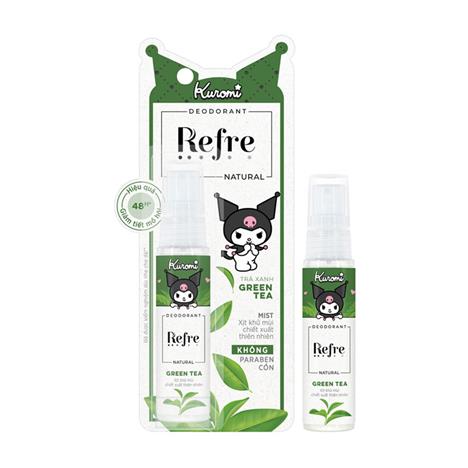 Xịt khử mùi chiết xuất thiên nhiên hương trà xanh  Refre 30ml, Giảm tiết mồ hôi đến 48 tiếng