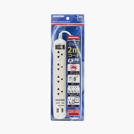 Ổ cắm Noatek dây 2m 4 lỗ cắm 2 cổng sạc USB NA-4220CBSFIUSB1A