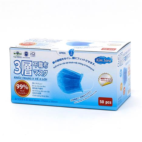 Khẩu trang y tế Kim Sora 3 lớp (50 cái - Xanh)