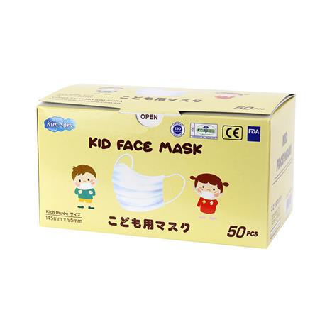 Khẩu trang y tế trẻ em Kim Sora 3 lớp, chống bụi, vi khuẩn, virus (50 cái - Trắng)