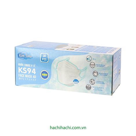 Khẩu trang Y tế Kim Sora KS94 4D 4 lớp, chống bụi, vi khuẩn, virus (30 cái - Trắng)