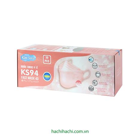 Khẩu trang Y tế Kim Sora KS94 4D 4 lớp, chống bụi, vi khuẩn, virus (30 cái - Hồng)