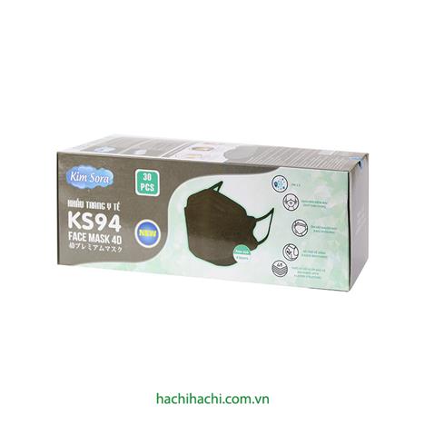 Khẩu trang Y tế Kim Sora KS94 4D 4 lớp, chống bụi, vi khuẩn, virus (30 cái - Đen)