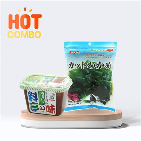 Combo siêu tiết kiệm Miso Dashi trộn sẵn Marukome (Cắt giảm 20% muối) 375g và Rong biển cắt Wakame 40g