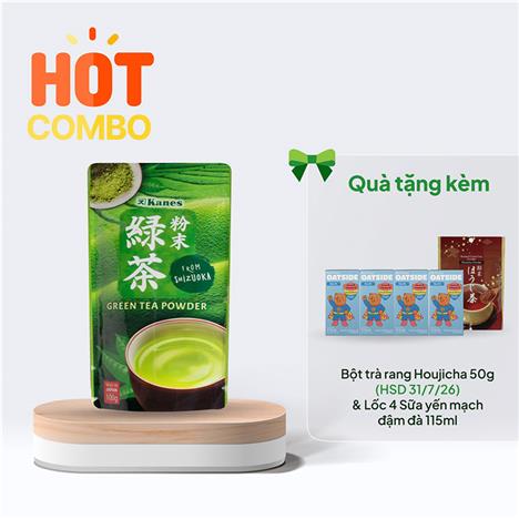 Combo mua Bột trà xanh Nhật Bản Kanes 100g tặng Bột trà rang Houjicha 50g (HSD:31/7/26) & Lốc 4 Sữa yến mạch đậm đà 115ml